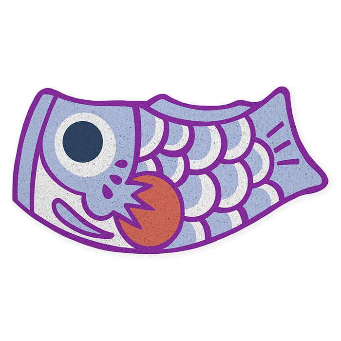 Cute Japanese Koi Outdoor Mat, Cartoon Fish Doormat Area Rug, Koinobori Welcome Rug, Anti-Slip Mat, 40x90cm/15.7
