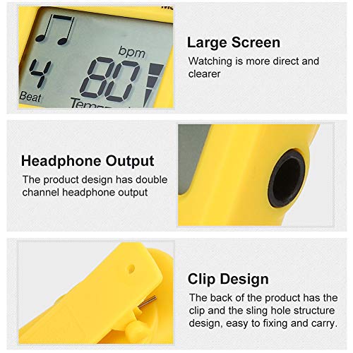 Mini-Metronom, Digitales Metronom, Tempo-Metronom, Klarer Lauter Ton Auto-Off-Tongenerator LCD Digital M50 Metronom 5 Farben für Klavier für Beth (Gelb)