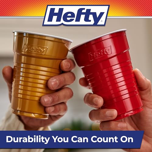 Image of Hefty Party On Disposable Plastic Party Cups, 80 Count, 16 Oz Cups in Assorted Colors for Gatherings, Parties, and More, Textured Sides for Easy Gripping, Strong and Durable