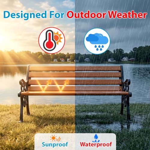 Image of BRISHI 3 Seater Cast Iron FRP Garden Bench for Indoor & Outdoor Park /Patio /Living Room /Terrace /Balcony (Black+ Wooden Texture)