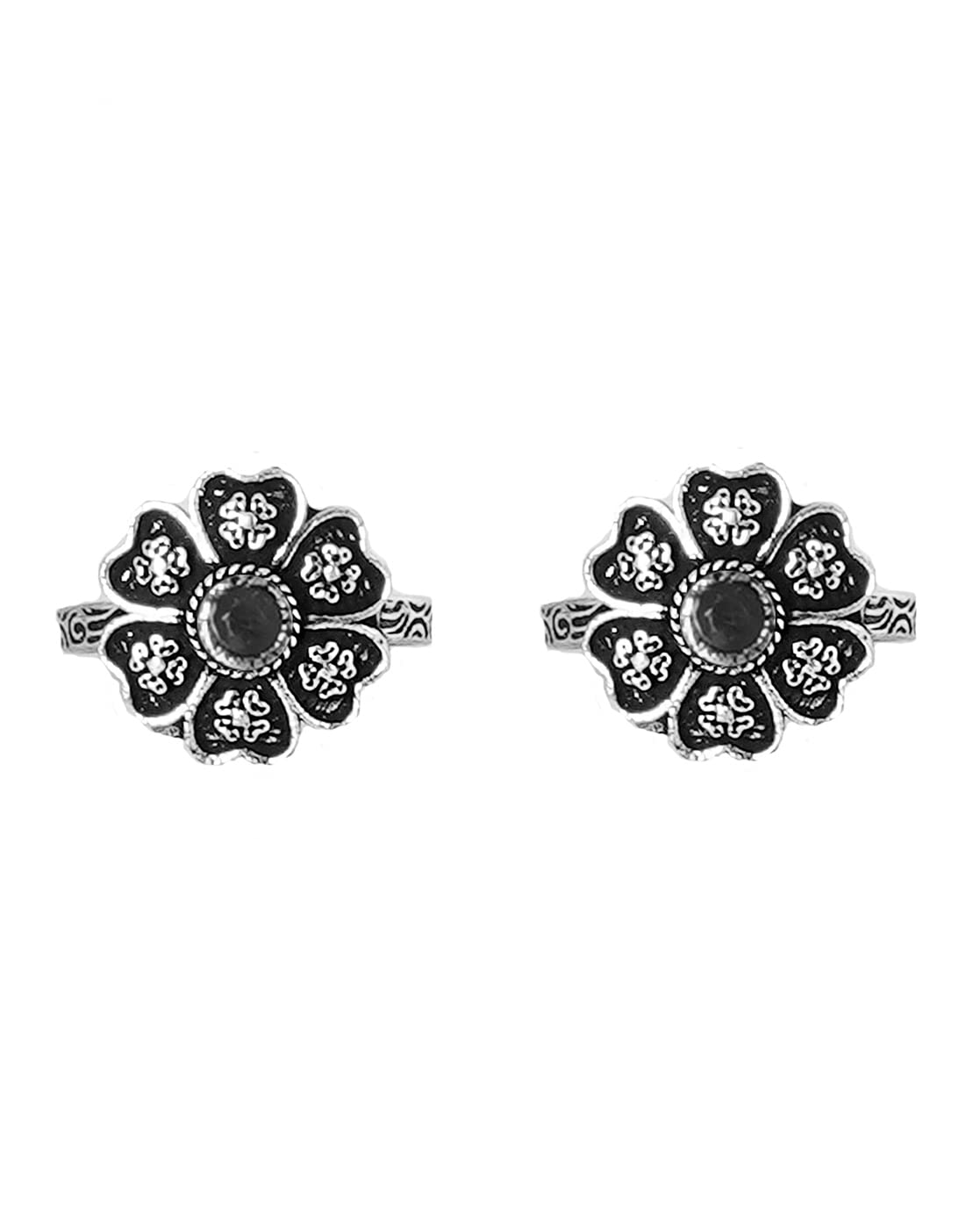 teejh Ruhi Black Stone Silver Oxidised Toe Rings for Women-picture-25