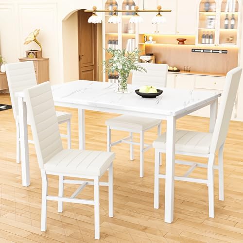 Recaceik 5-Piece Small Dining Table Set for 4, Modern Faux Marble...