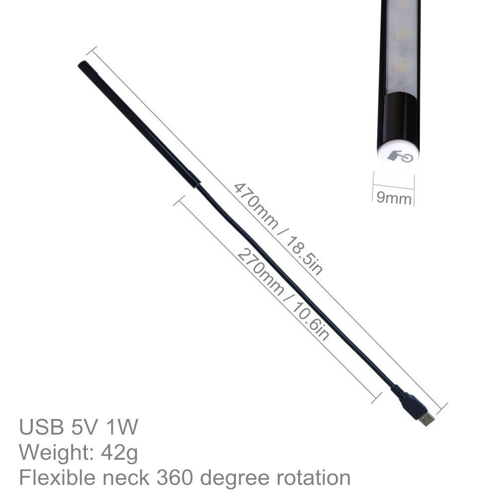 DZYDZR lampka na klawiaturę lampa do laptopa USB LED 5 V 1 W 10 LED długa gęsia szyja dotykowa ściemniacz lampa (czarna)