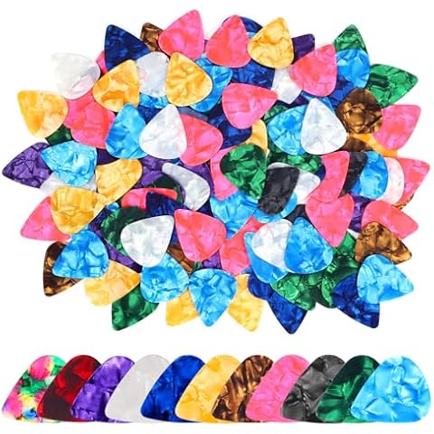 Guitar Picks, 500 PCS Abstract Art Colorful Celluloid Guitar Pick Plectrums Stocking Stuffers For Bass, Electric, Acoustic Guitars Includes 3 Different Thickness（ 0.5mm, 0.75mm, 1mm ） Cover