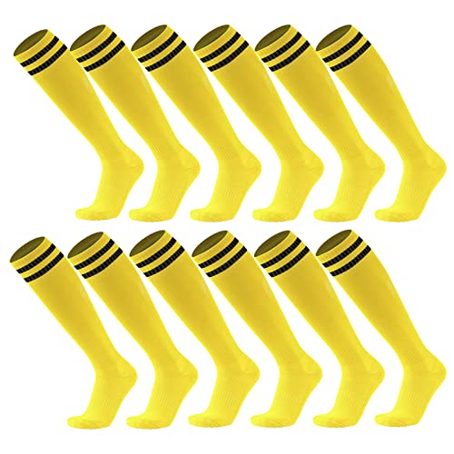 Ultrafun 6 Pairs Soccer Socks Color Stretchy Compression Knee High Tube Socks Football Athletic Socks For Men Women Teens (6Pairs-Yellow) #TOP9