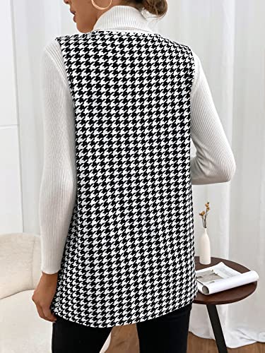 WDIRARA Women's Sleeveless Houndstooth Open Front Elegant Vest Jacket Long Coat2