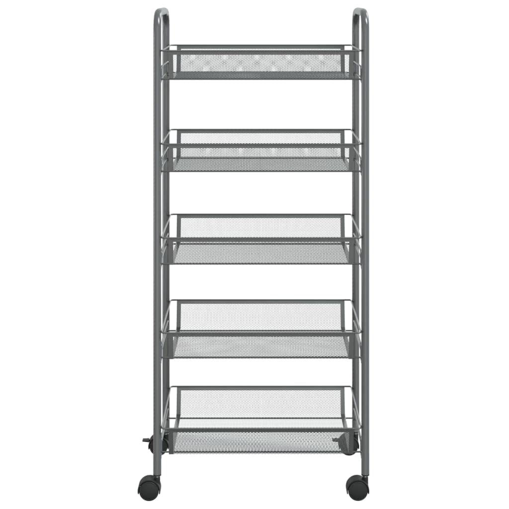 Mangloder - Carrito de cocina gris de hierro de 5 niveles, 46 x 26 x 105 cm, ruedas con 4 ruedas y frenos, carrito de servir, carrito auxiliar, carrito auxiliar multiusos para cocina, baño, oficina y