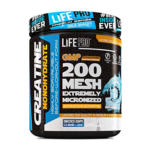 Life Pro Creatine Monohydrate 200Mesh 300g | Suplemento de Creatina en Polvo con 99.9% de Pureza, Aumenta Resistencia y Fuerza, Sabor Neutro Cover