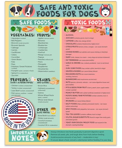 Magnetic 8.5x11 Safe and Toxic Foods for Dogs Magnet – Pet Safety Chart and Canine Nutrition Guide, Waterproof & Humidity- (Pack of 1)