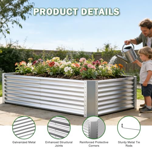 Image of 6x3x2ft Raised Garden Bed, Deep Root Planter Box, Silver,1 Pack | 1mm Thick Galvanized Steel, Resists Rust Bowing, Easy Assembly, Ideal Deep-Root Growing Condition for Broccoli,Beans,Tomatoes