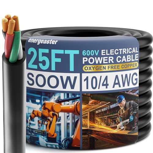 Electric 10/4 SOOW Bulk Cable-10 Gauge 4 Conductor-Rated for 600V, 30A -Water & Oil Resistant Cable for Industrial & Residential Use-Ideal for Generators,Circuits,Data Centers(25 Foot)