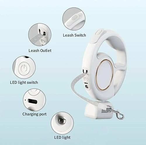 Miniatura 7 de Correa retráctil para perro de 10 pies9.8 ft, correa recargable para mascotas con linterna LED, anillo de freno con una sola mano, hebilla y