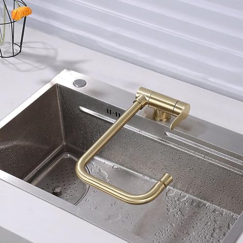 Robinet de Cuisine Pliable Or brossé avec mitigeur en acier inoxydable rotatif à 2 modes