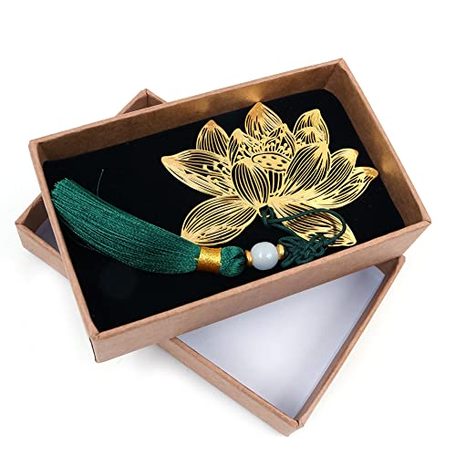 Alnicov Metall-Lesezeichen mit Quasten, goldenes Messing-Lotus-Lesezeichen, ein einzigartiges Geschenk für Buchliebhaber, Leser oder Bibliothekar
