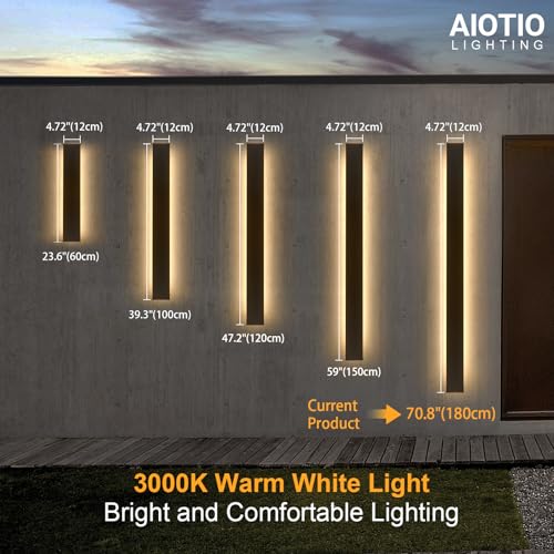 Image of AioTio 70.8in Outdoor Wall Lights, Upgraded 4.72in Wide Black Exterior Light Fixtures Wall Mount, Waterproof Modern Porch Light,3000K Long Strip LED Linear Outdoor Sconces Wall Lighting for House