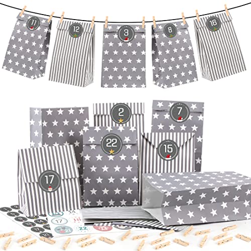 Adventskalender zum Befüllen Grau,25 Adventskalender Papiertüten mit...
