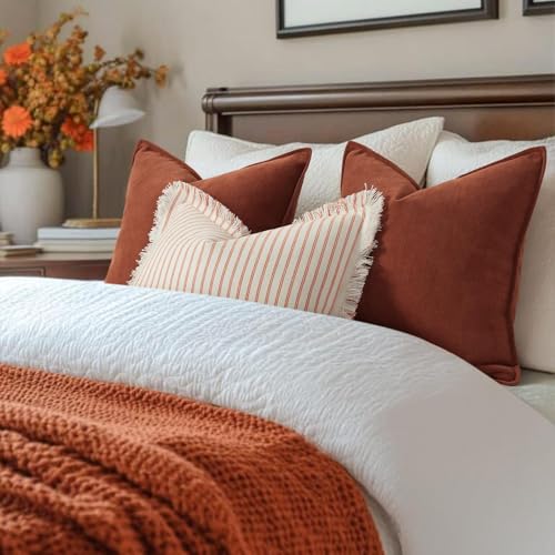 Image of ZWJD Rust Throw Pillow Covers 18x18 Set of 2 Chenille Fall Pillow Covers with Elegant Design Soft and Luxurious Decorative Throw Pillows for Couch, Bed, and Home Decor