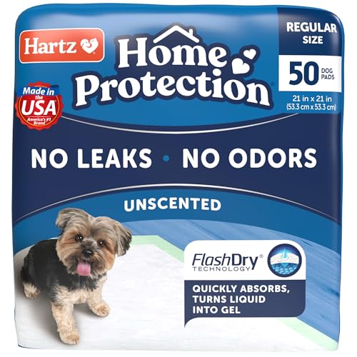 Hartz Home Protection Unscented Dog Pads, 50 count, Super Absorbent & Won't Leak, Odor Eliminating