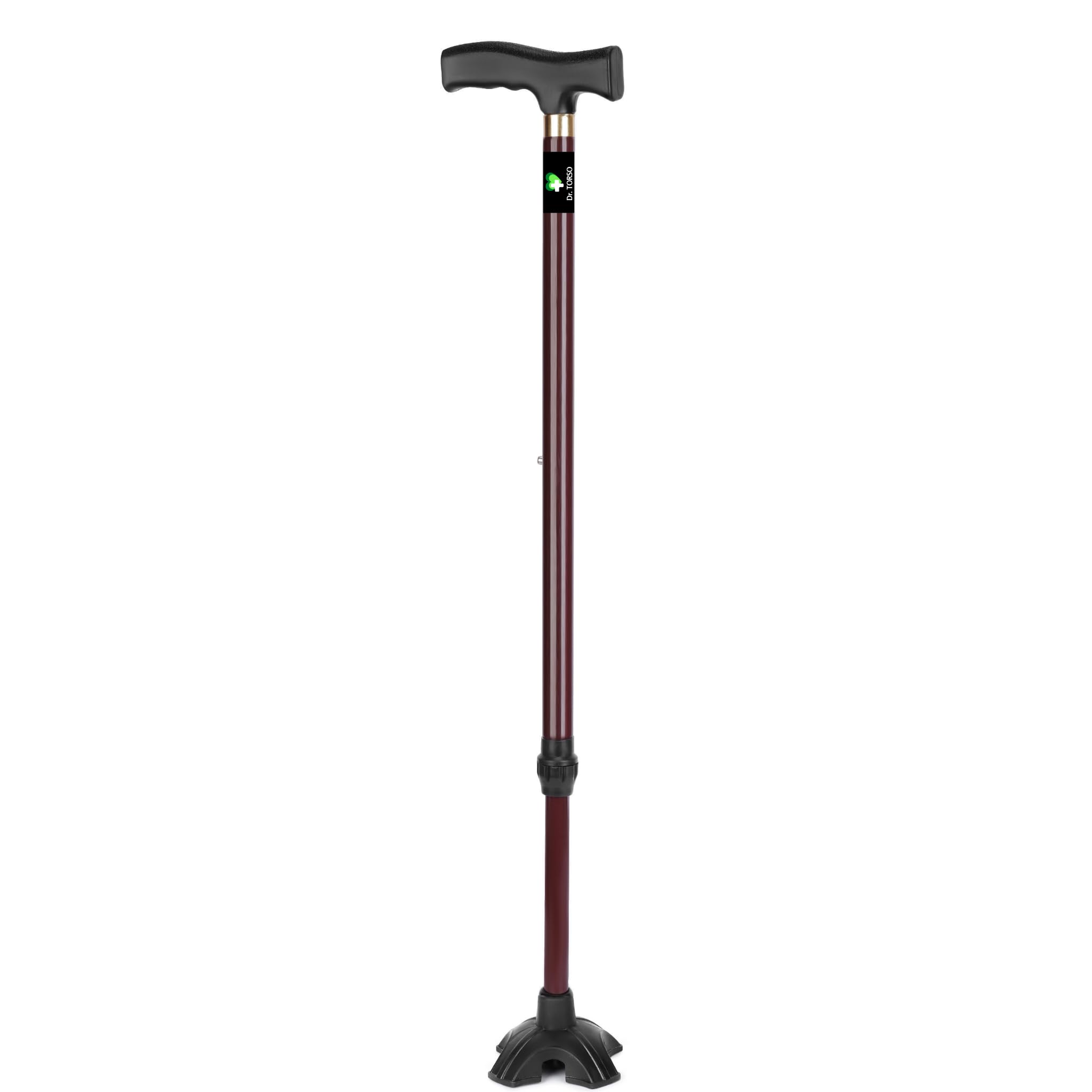 Dr. TORSO Premium Wide Rubber Base (Single Leg) Walking Stick: Unisex Support for Mobility, Comfort, & Style; Ergonomic Design for All Ages (Cherry) (Cherry)-image-34