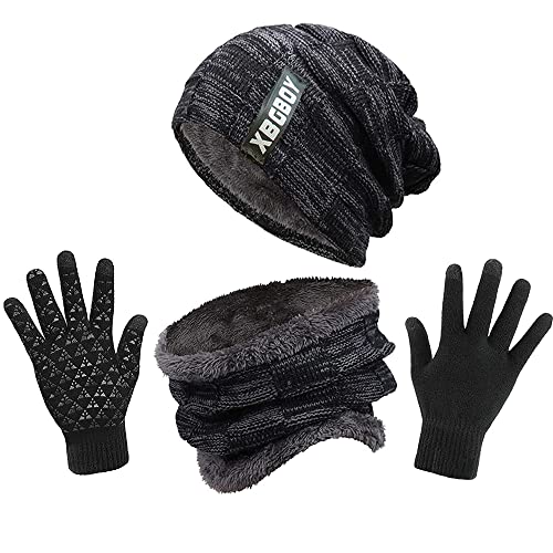 Herren Winter Set - Beanie Mit Ohrenklappen, Touchscreen Handschuhe & Nackenwärmer