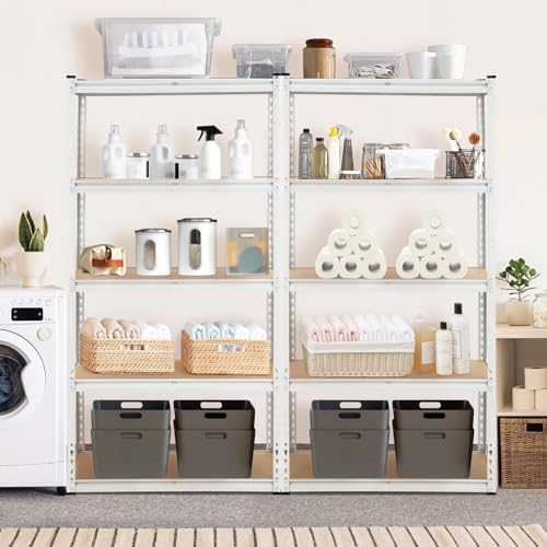 GarveeHome Garage Storage Shelves, 5-Tier Utility Shelves, Adjustable Storage Shelves, Industrial Shelving, Load 3860 Lbs Heavy Duty Storage Shelves for Garage Kitchen Basement Laundry Pantry,White