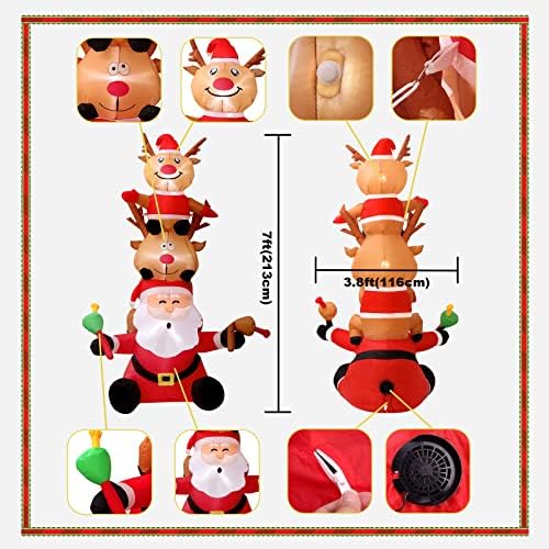 7 FT (210cm) Christmas Inflatable Outdoor Decorations Santa Claus with 2 Reindeers, Super LED Lights Holiday Blow Up Yard Decoration for Xmas Party Garden Yard Lawn Winter Decor (Arhat)