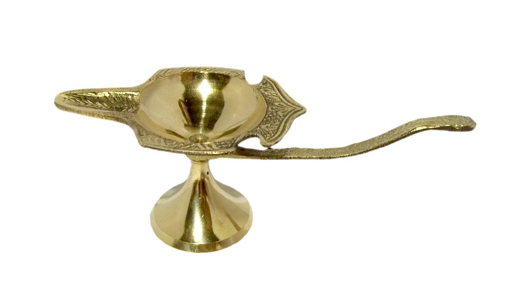Solid Brass Puja Diya (Puja Lamp) with Brass Handle