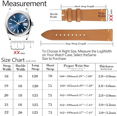 Gomvadr Handmade Slim Vintage Top Grain Leather Watch Strap, Quick Release, 18 mm/19 mm/20 mm/21 mm/22 mm, Silver/Black Buckle, Tan/Brown/Blue/Black/Coffee, Unisex for Men Women (Yellowish Brown with Silver Buckle, 18mm) — view 2