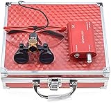 BoNew 3,5 x chirurgische Fernglas-Lupen, optisches Glas, 5 W LED-Scheinwerfer, leistungsstark, mit Filter zum Anklippen, Aluminiumbox (rot)