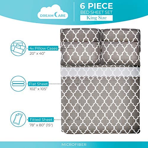 image for DREAMCARE 6 Piece Deep Pocket Sheets Microfiber Sheets Bed Sheets Bedd