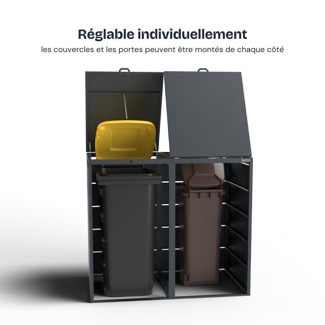 Dagobert Coffre Poubelle Extérieure 240L 2 Bacs, Acier Galvanisé, Structure Robuste, Cache Poubelle, Abri Jardin Résistant aux Intempéries, Conteneur Déchets Durable