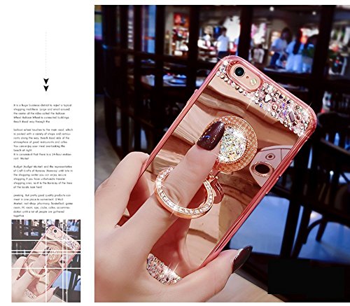 Lozeguyc Case for iPhone 8 Plus,Luxury Crystal Rhinestone Soft Rubber Bling Diamond Glitter Mirror Makeup Case for iPhone 7 Plus 5.5 Inch with Detachable 360 Degree Ring Stand-Rose Gold