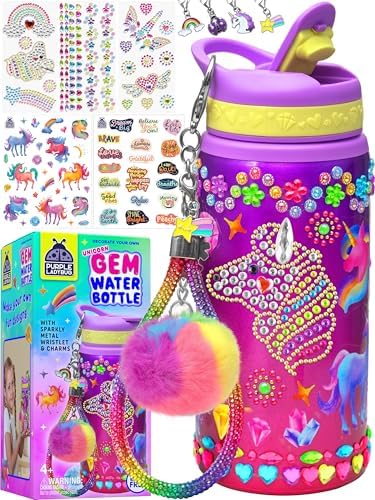 PURPLE LADYBUG Decorate Your Own Water Bottle Kit for Girls - Gifts for Ages 5 6 7 8 9 10 Year Old Girl Birthday, Girl Christmas Gifts Unicorn Toys Crafts Kids Ages 6-12