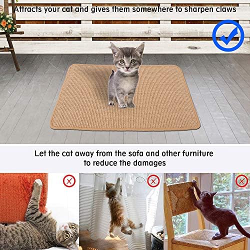 M&MKPET Natural Sisal Cat Scratcher Mat(65*40cm)Horizontal Cat Floor Scratching Pad Rug Scratch Pad for Cat Grinding Claws & Protecting Furniture