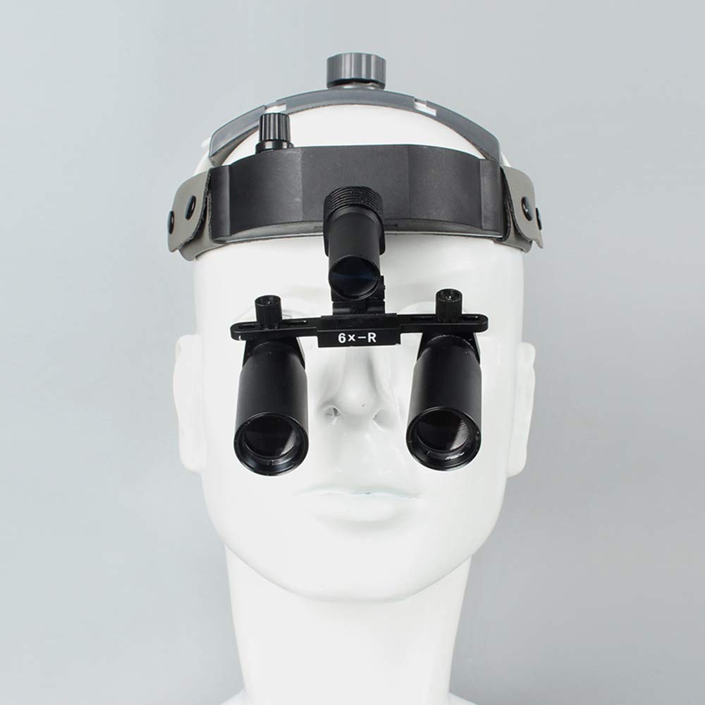 Lupas Binoculares 6X con Diadema De Cuero Y Linterna Frontal Led De 3W, Aumento De 420 Mm De Distancia De Trabajo.