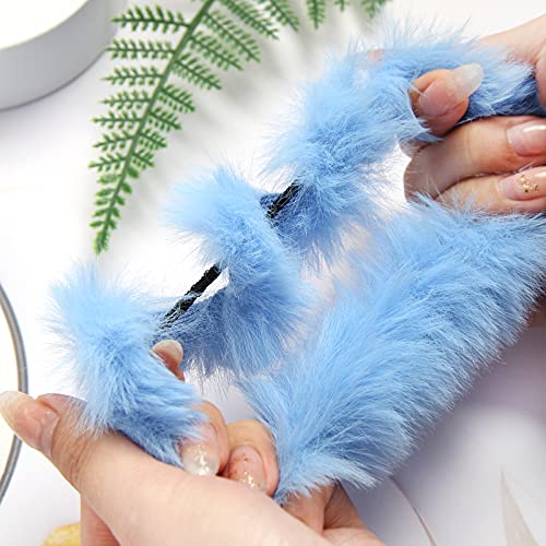 2Pcs Pack Furry Faux Rabbit Fur Hair Scrunchies Artificial Fur Hair Bobbles Elastic Hair Band Rope Wristband Ponytail Accessories (Orange) #TOP2