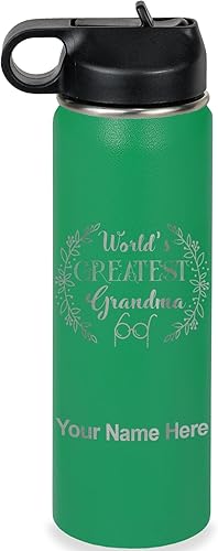 Miniatura 34 de LaserGram Botella de agua personalizada, World's Greatest Grandma, acero inoxidable de doble pared aislada al vacío con popote superior, regalo