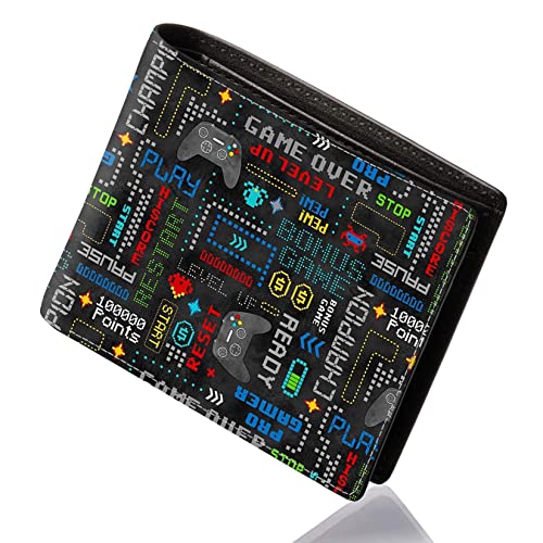 Teen Boys Wallet - Cool Wallet For Boys Video Game Design Slim Leather Bi-Fold Wallets With Coin Pocket Credit Id Card Cash Holder Id Window Black Purse Wallets For Boy Teens Youth Men Teenager #TOP26
