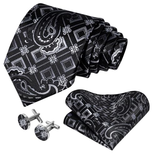 Image of 5PCS Mens Premium Silk Tie, Pocket Square, Cufflinks, Drilled Tie Ring and Lapel Pin Set for Wedding Groom Party
