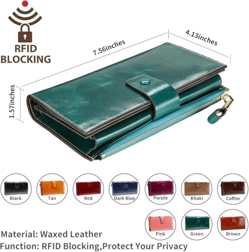 Image of Itslife Women's RFID Blocking Large Capacity Luxury Wax Genuine Leather Clutch Wallet Ladies Card holder