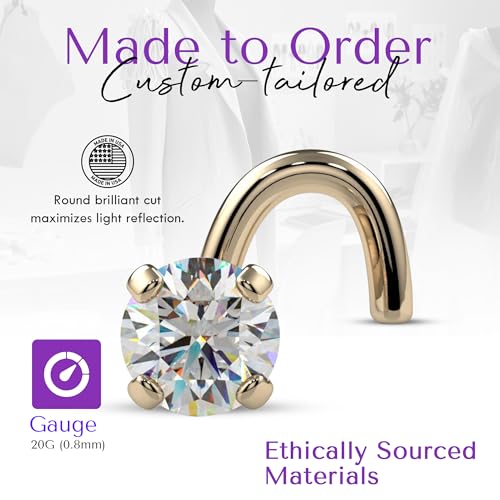 FreshTrends Diamond Nose Ring – 20G 2mm (0.03 ct. tw) Genuine Nose Stud – 14K Real Gold Nose Ring Twist Screw – Made in USA Nose Rings for Women4