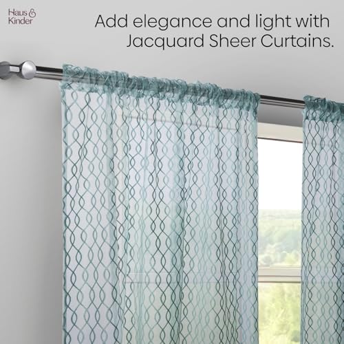 Image of haus & kinder Jacquard Sheer Door Curtains 7 Feet Long Pack of 2 Door Curtains, 7 Feet Curtains for Door, (Abstract Geometric Design, Misty Weave, 114x213cm)