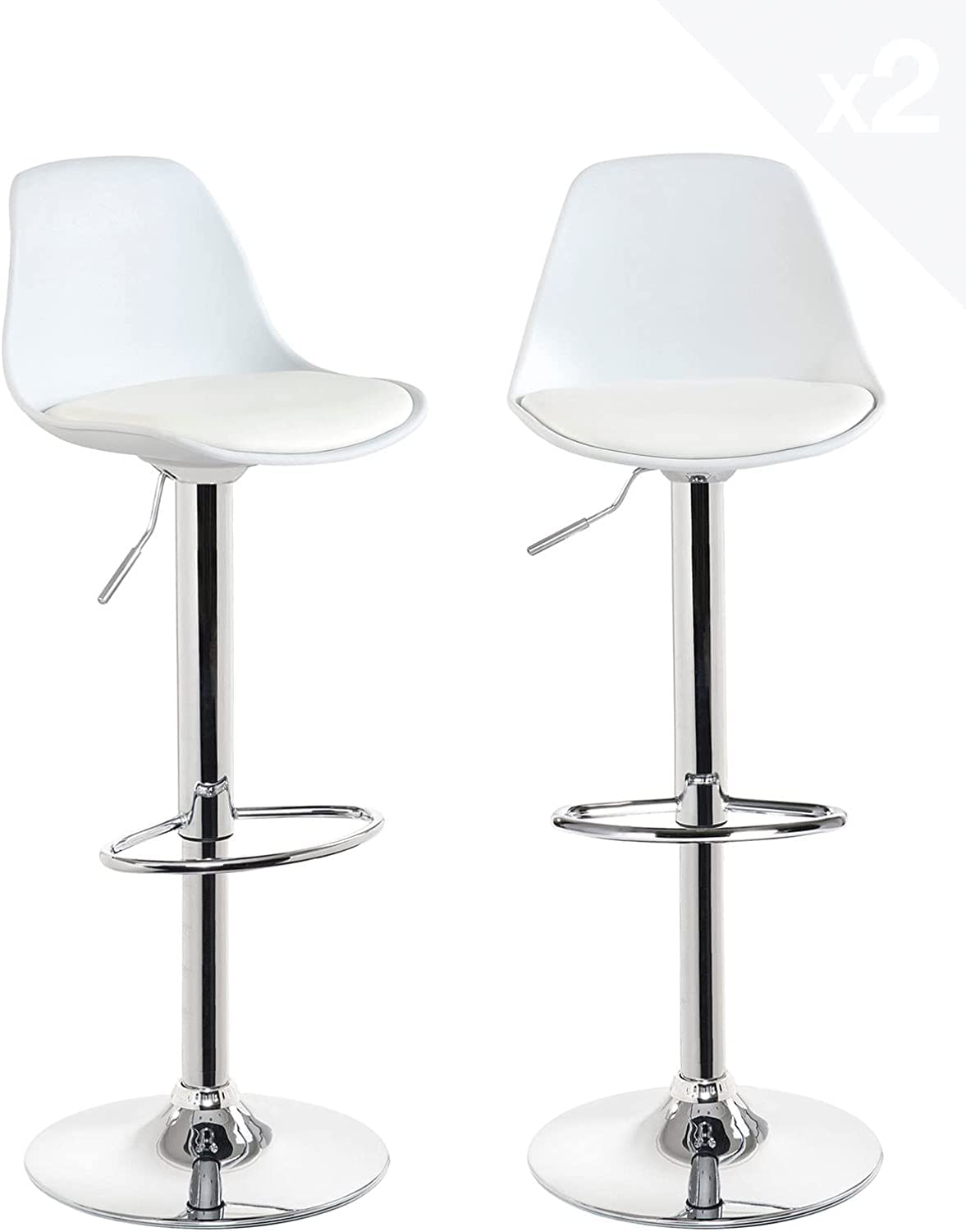 LANTUS Taburete En Polipiel 2X Taburetes Alto Cocina Regulable en Altura Taburetes de Bar con Respaldo Cuero Sintético+Plástico Sillas Altas Taburete Giratorio para Estudio, Trabajo, Oficina