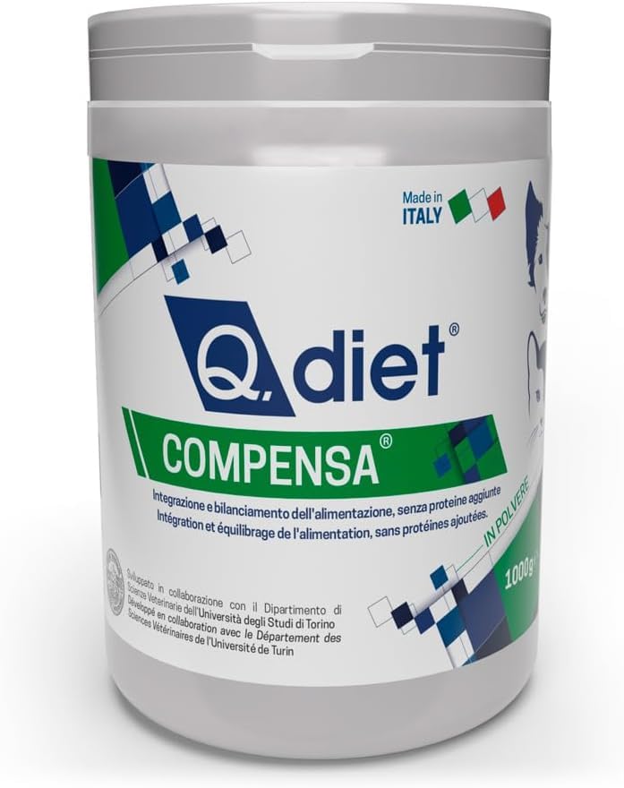 Q Diet Compensa Cane e Gatto 1kg in Polvere - Mangime Complementare per Cani e Gatti Ricco di Vitamine e Minerali Ideale a Completamento delle Diete Casalinghe.