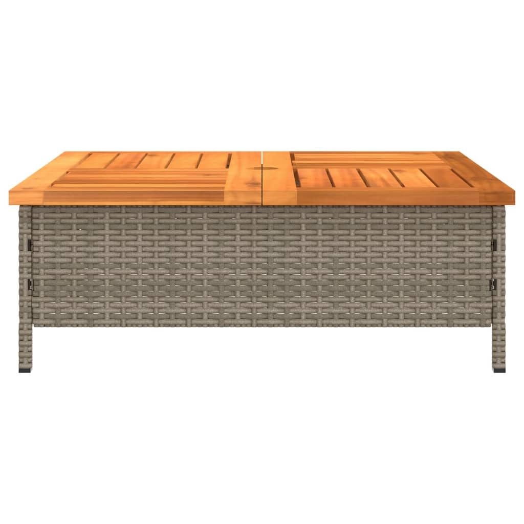Verkleidung für Sonnenschirmständer Grau 70x70x25 cm aus PE-Rattan mit Akazienholz Tischplatte, stabile Halterung und Schutz für Terrasse, Balkon, Pool, Strand, Ampelschirm