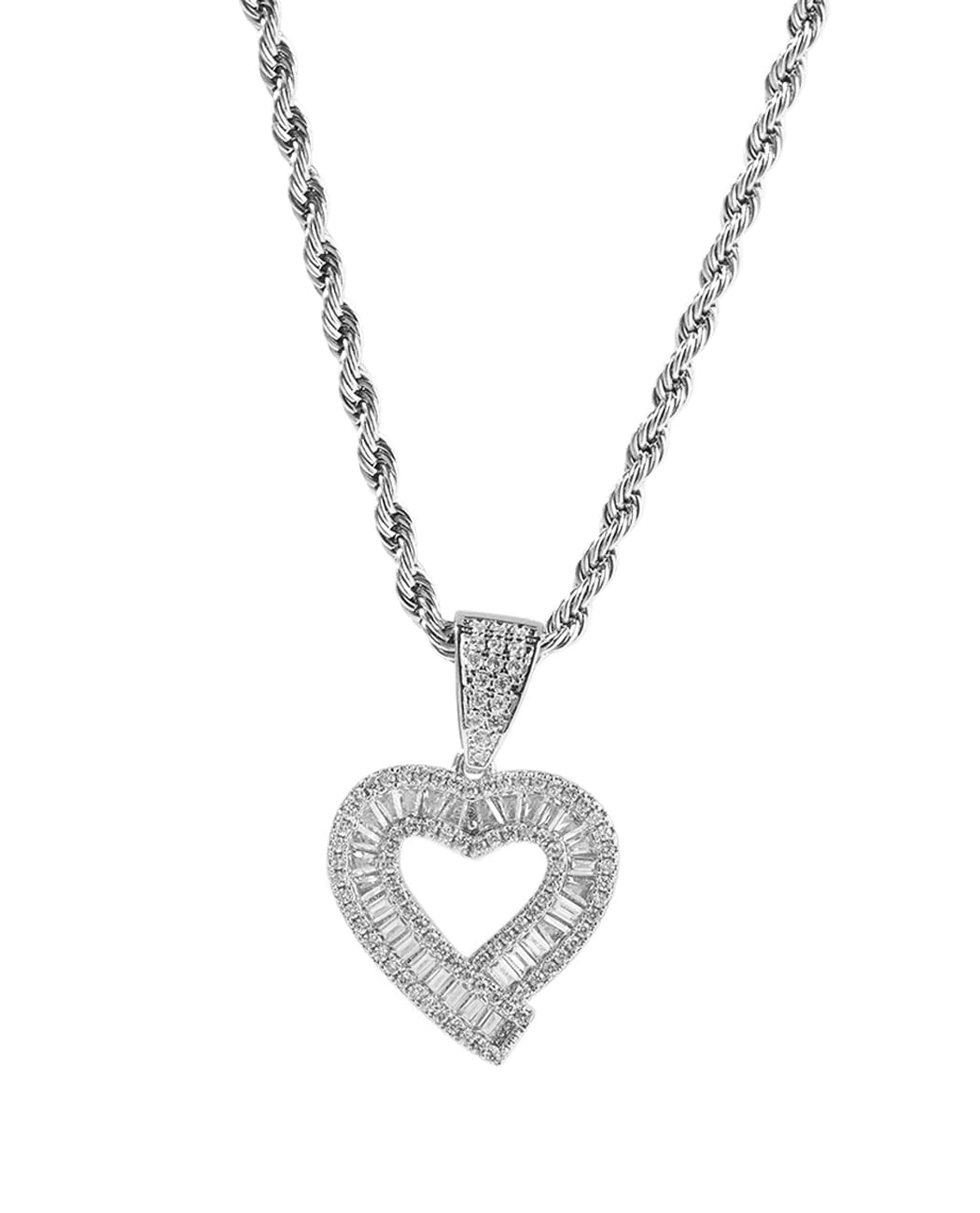 S925 Sterling Silver Jewellery Necklace for Women AAA White Zircon CZ Diamond Love Heart Pendant Necklace, Sterling Silver, Cubic Zirconia