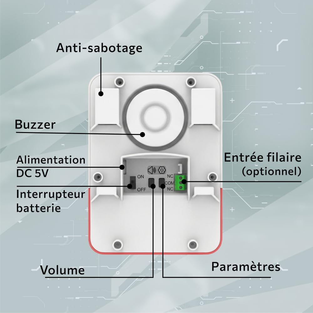 Sirène sans Fil intérieur & extérieur – 115 DB avec Flash Lumineux HXA-SB120 – Protection Anti-Sabotage – Sirène Alarme Maison compacte pour système de sécurité HUXGO