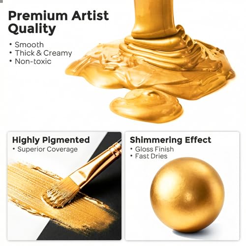 Image of Nicpro Metallic Gold Acrylic Paint, 69oz /2040ml Large Gold Leaf Paint | Non Toxic, Non Fading Craft Paints for Metal, Wood, Clay, Fabric, Canvas, Furniture, Handcrafts, Art Supplies