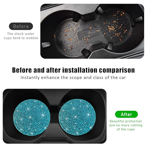 Image of Ziciner 2PCS Bling Car Cup Holder Coaster, 2.73 Inch Anti-Slip Cup Insert Coasters, Crystal Rhinestone Auto Drink Cup Mat, Universal Interior Decor Car Accessories for Women Girls (Light Blue)