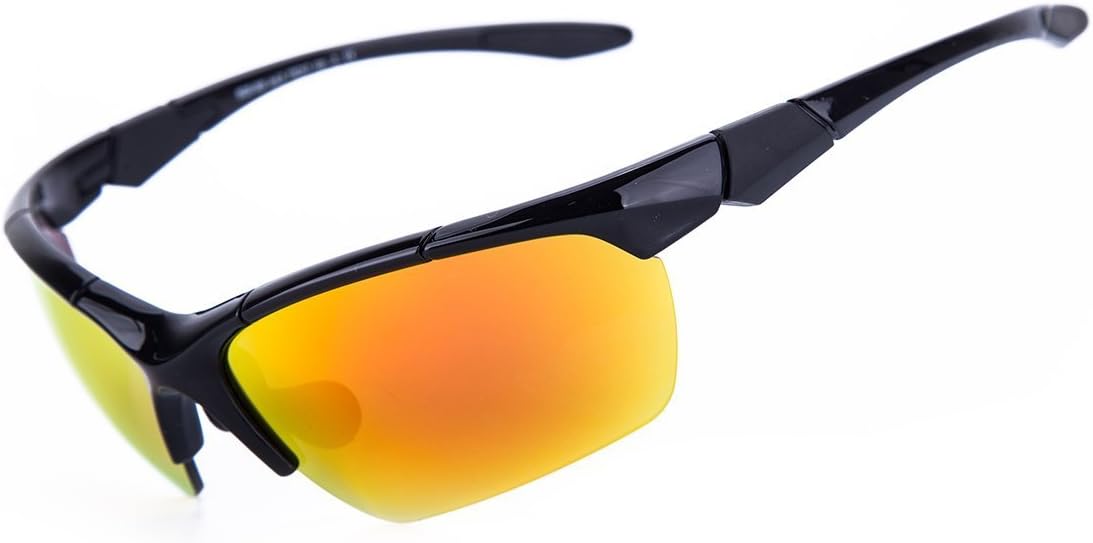 Shieldo Polarized Sports Sunglasses for Men and Women Running Cycling Fishing, Mirrored Integrated Polarized Lens Unbreakable Frame SQS005 (Black-Yellow)